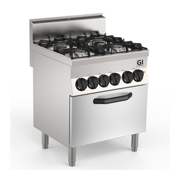 Gastro-Inox 650 &quot;High Performance&quot; gasfornuis met 4 pits en elektrische oven, 70cm, staand model, brander: 2x 3,5kW + 2x 6kW, 160.008