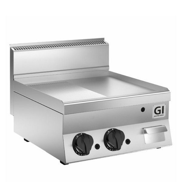 Gastro-Inox 650 &quot;High Performance&quot; gasbranderplaat half glad/half geribbeld RVS, 80cm, tafelmodel, 160.057