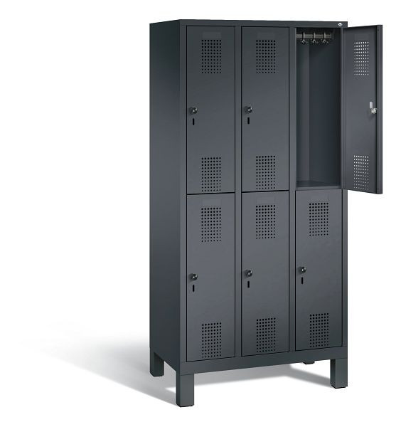 C+P locker dubbeldekker Evolo, H1850xB900xD500mm, kleur: zwart-grijs, 48310-30 S10043
