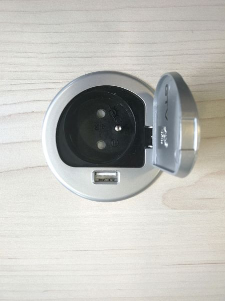 Kerkmann stopcontact, centraal gemonteerd, Ø 76 x H 80 mm, zilver/zwart, 11300414