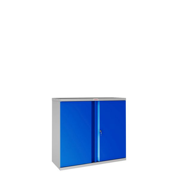 Phoenix SCL-serie stalen opbergkast met 2 deuren en 1 plank, grijze behuizing en blauwe deuren met sleutelslot, SCL0891GBK